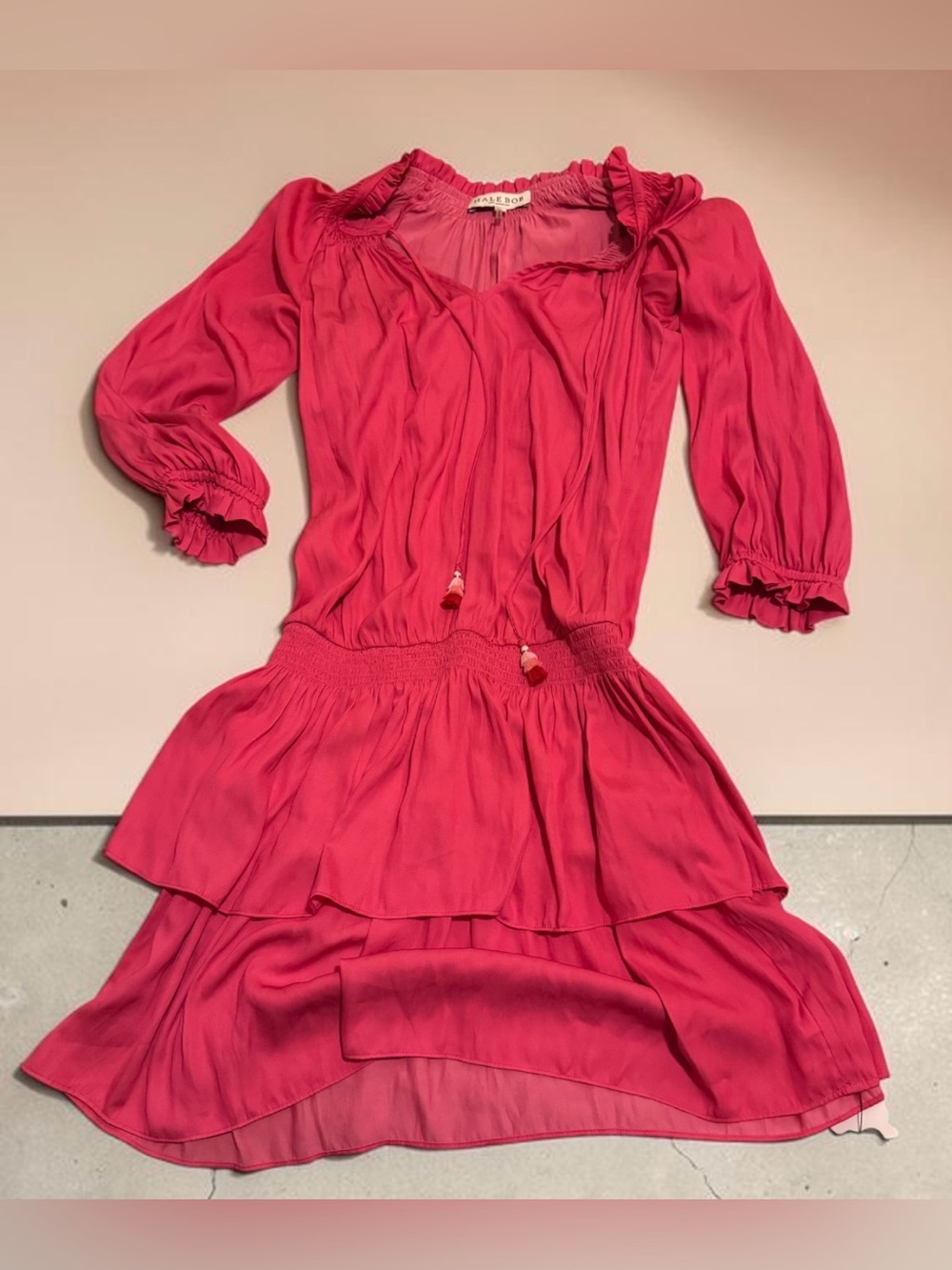 Hale Bob Vibrant Pink Tiered Long-Sleeve Dress